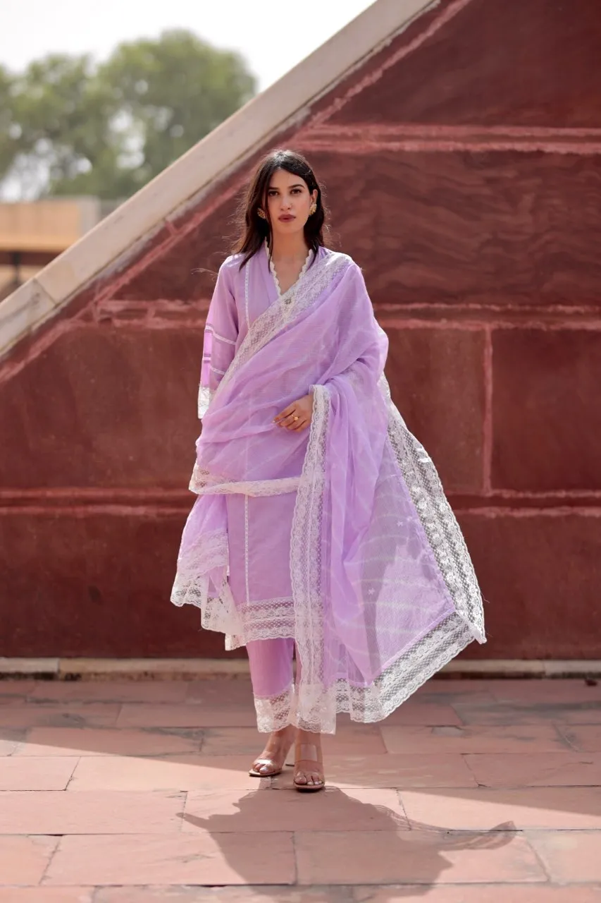 Piyu purple cotton straight set