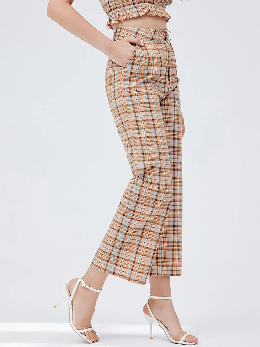 Plaid Straight Leg Cropped Pants