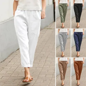 Plain Cotton Linen Casual Pants for Women