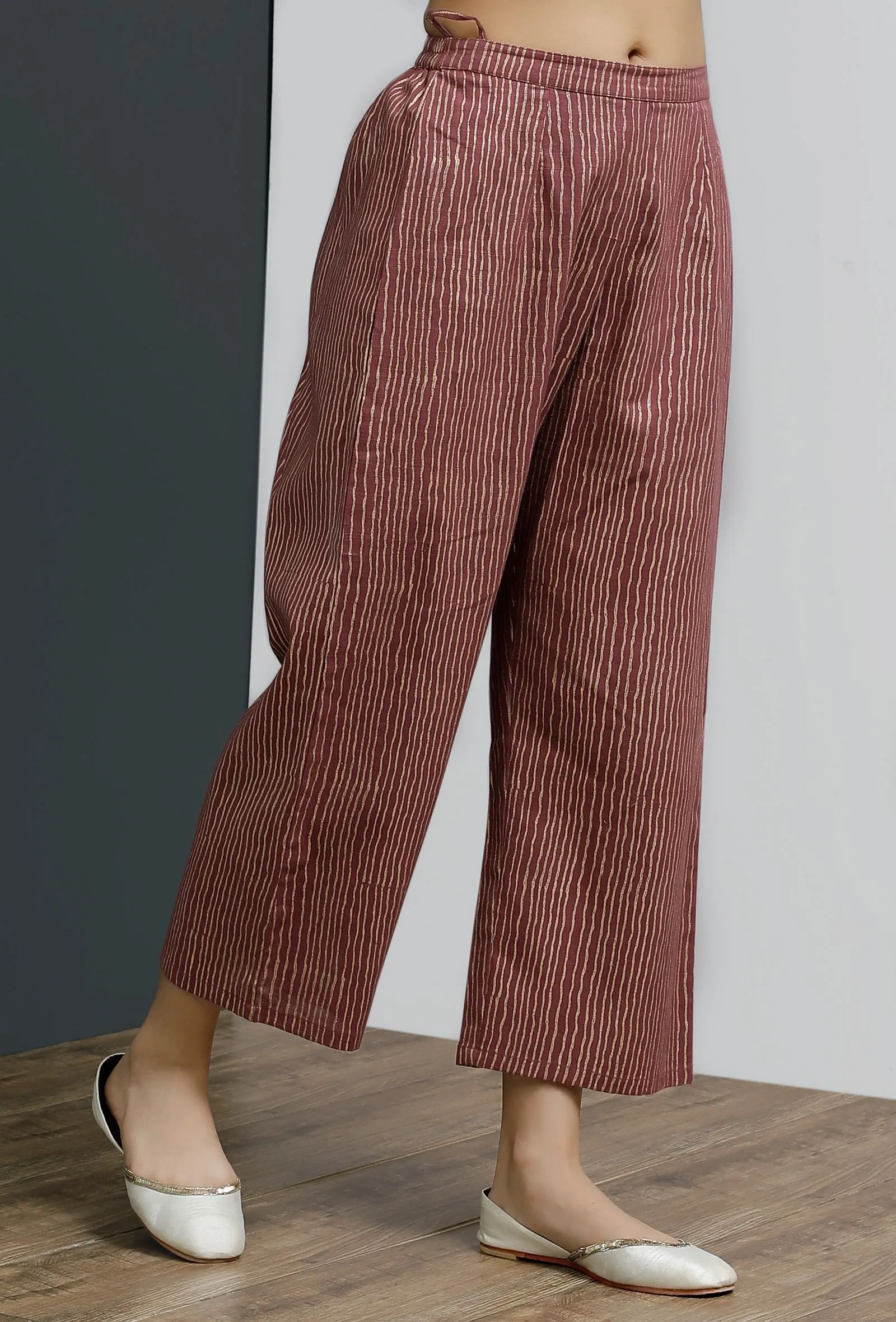 Plum Hand-Block Stripe Wide Leg Pants