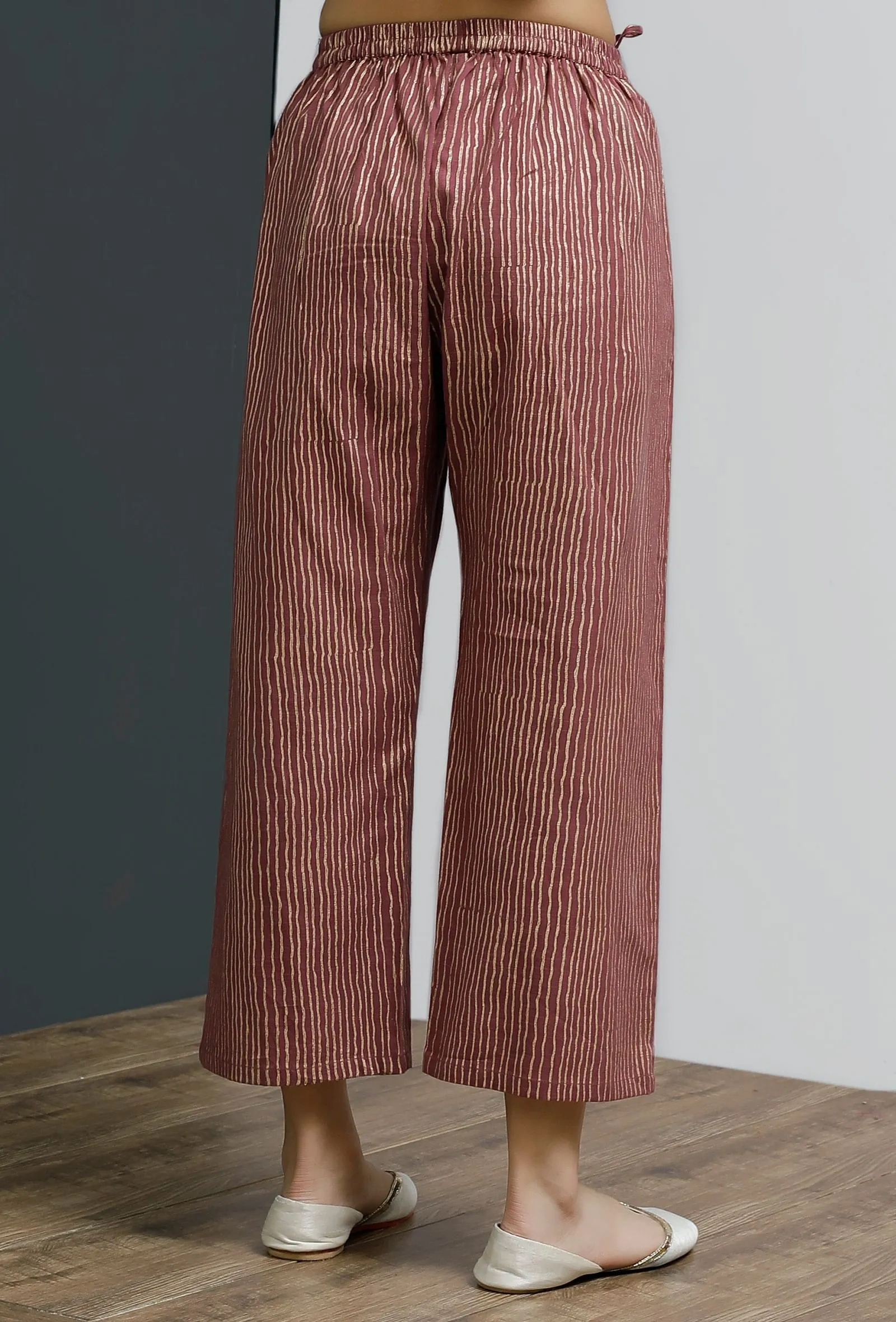 Plum Hand-Block Stripe Wide Leg Pants