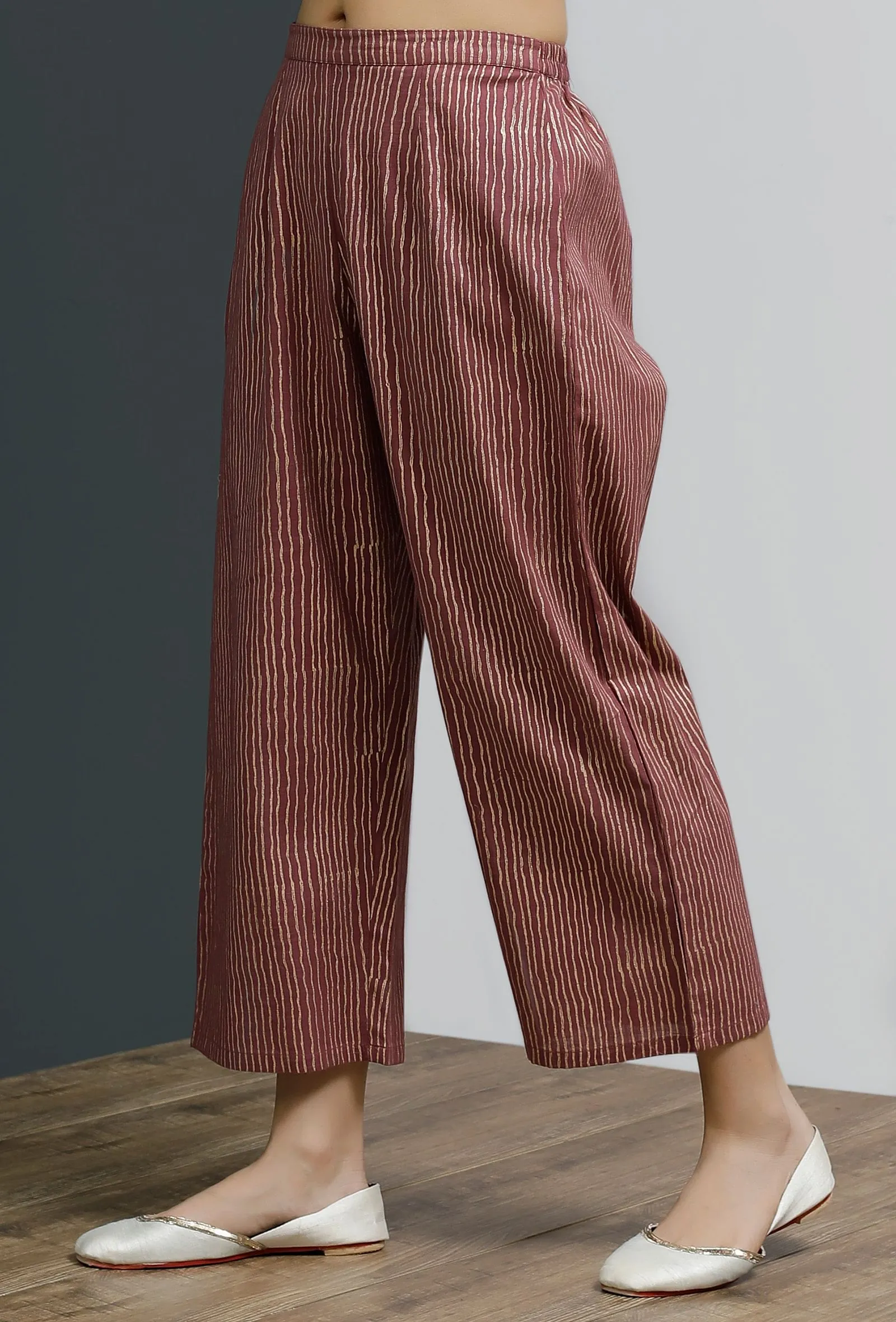 Plum Hand-Block Stripe Wide Leg Pants