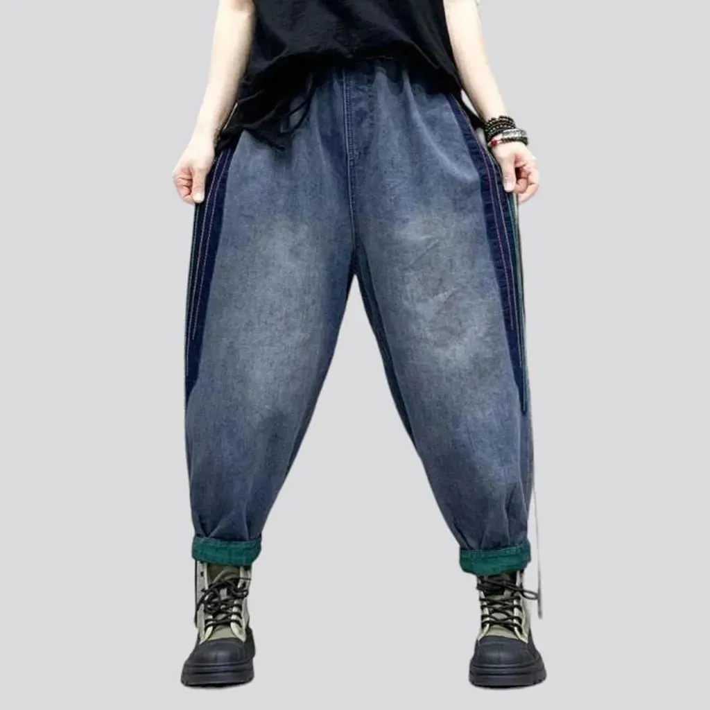 Sanded stonewashed denim pants for women