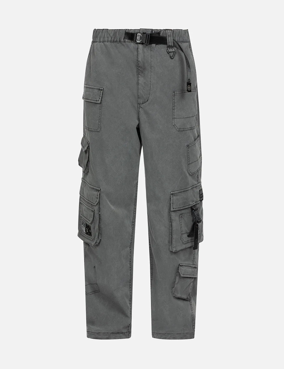 Seagull Print and Multiple Woven Labels Wide-leg Cargo Pants