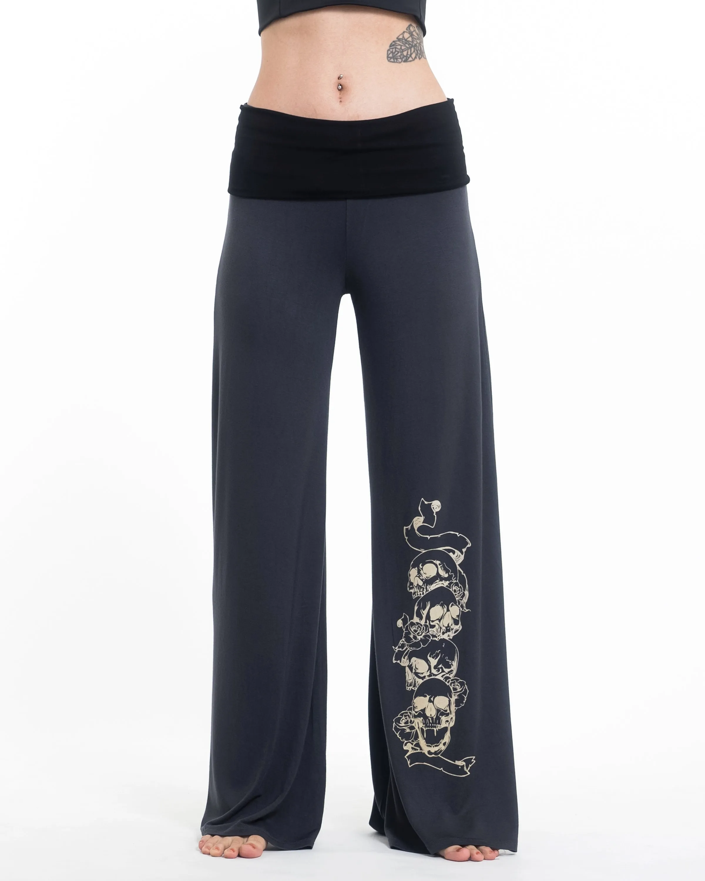 Skulls Spandex Wide Leg Palazzo Pants in Gray