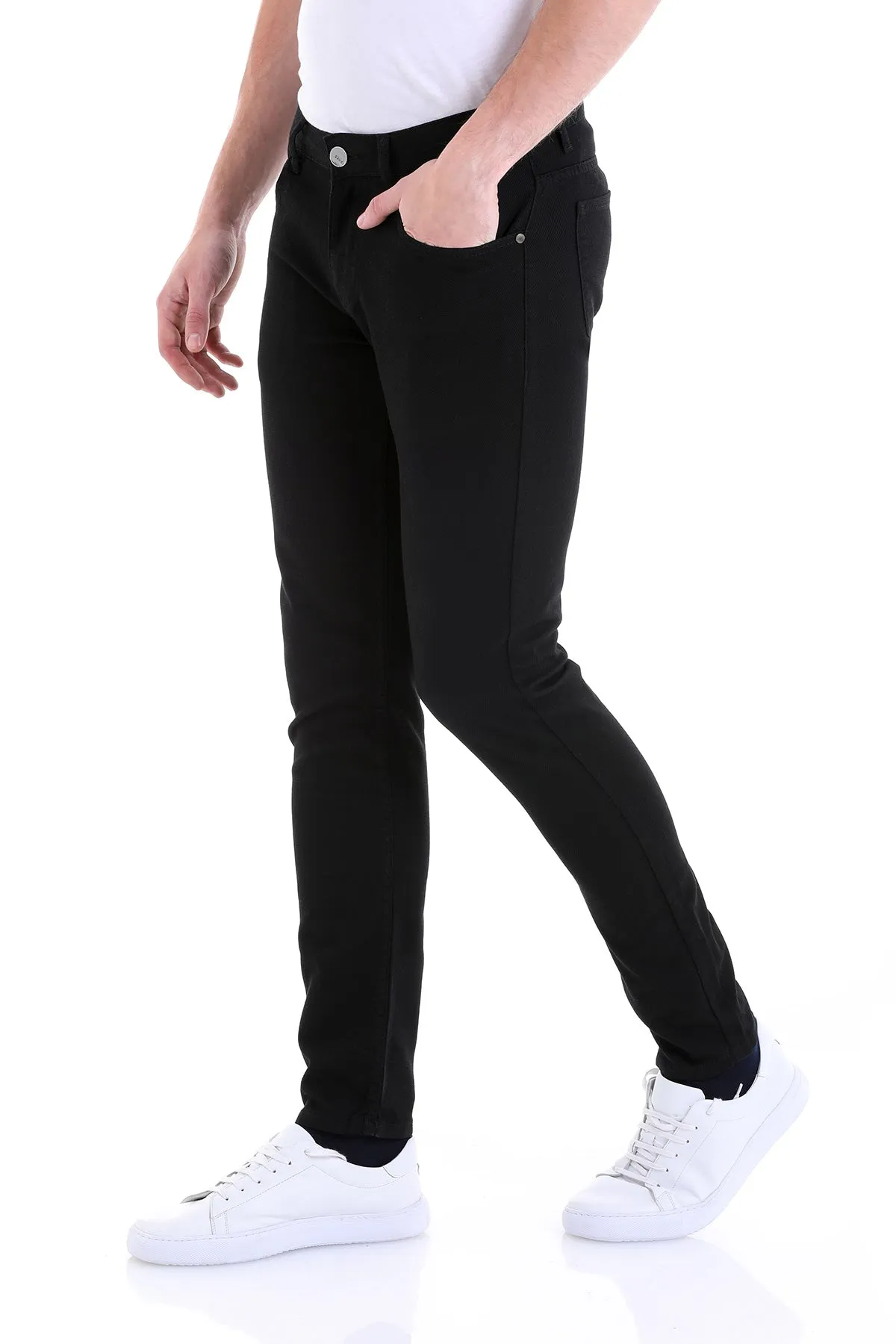 Slim Fit 5 Cotton Pocket Black Casual Pants