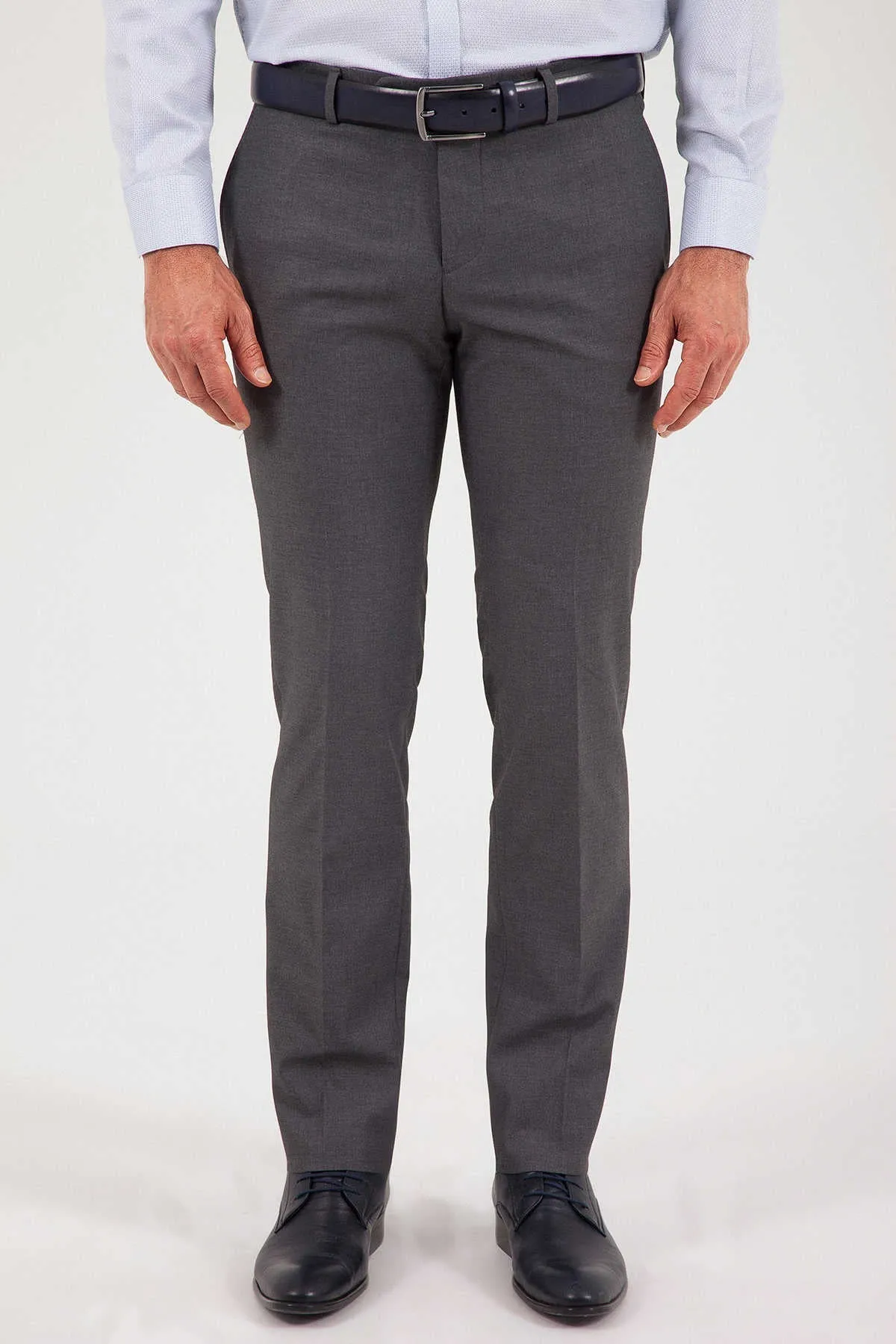 Slim Fit Side Pocket Textured Gray Low Waist Dress Pants