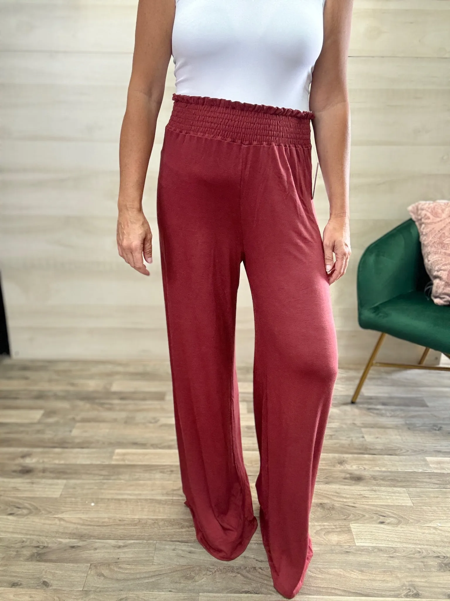 Smocked Waist Wide Leg Pant