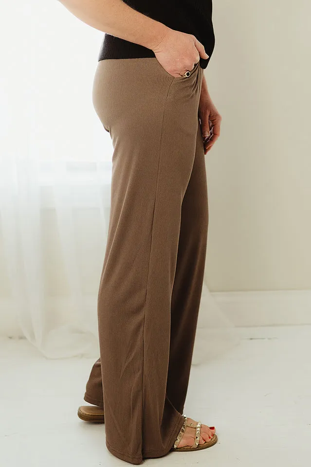 Stretchy Ribbed Wide Leg Pants