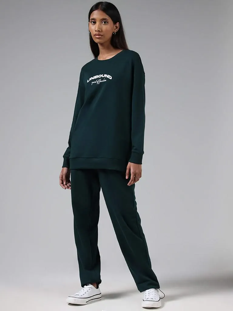 Studiofit Solid Green High Rise Track Pants