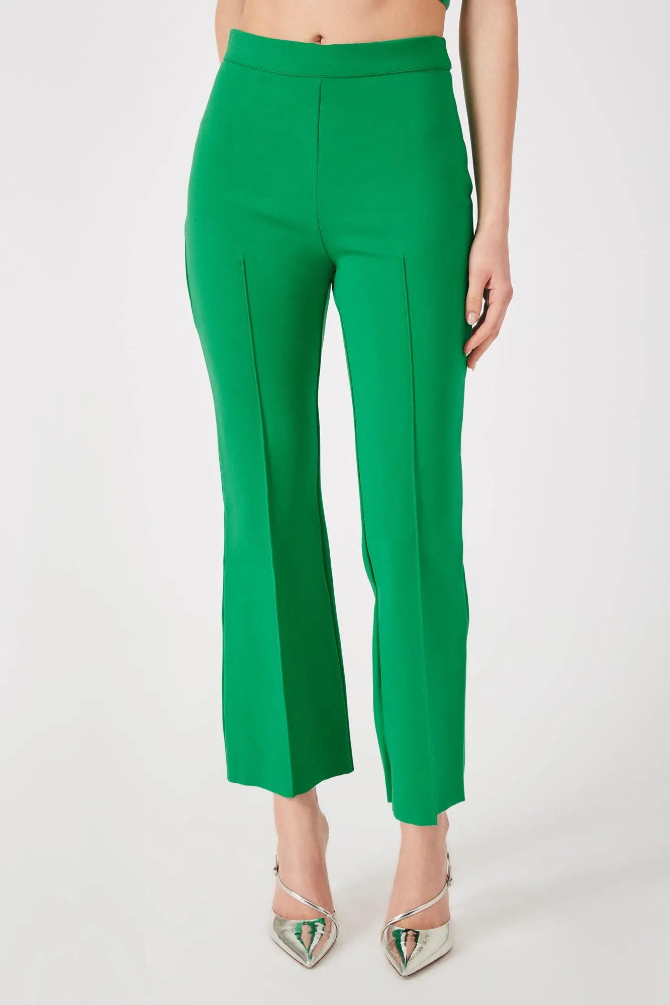 The Porterfield - Kelly Green Cropped Flare Pants with Pintuck