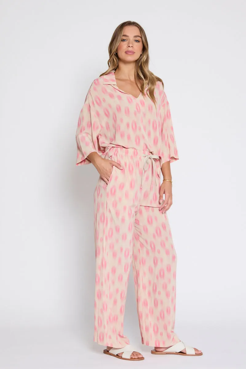 Trinity Drawstring Print Pant Natural/Pink