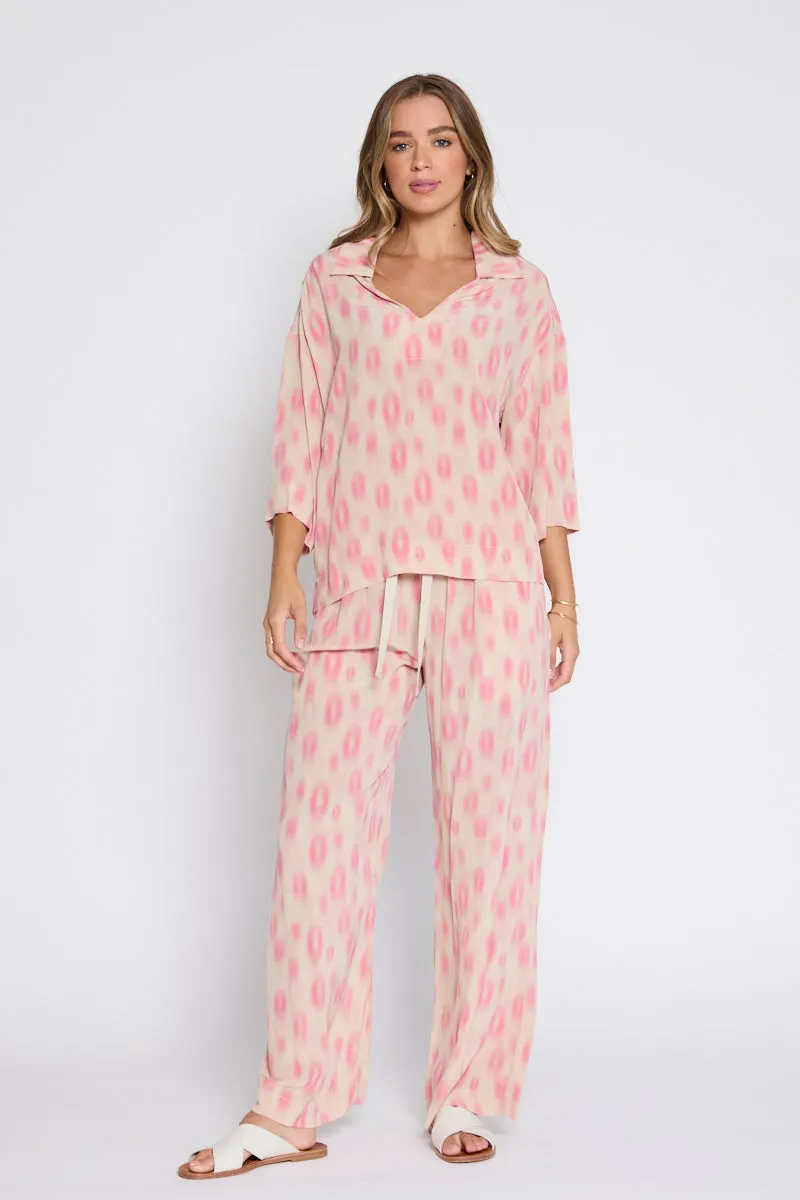 Trinity Drawstring Print Pant Natural/Pink