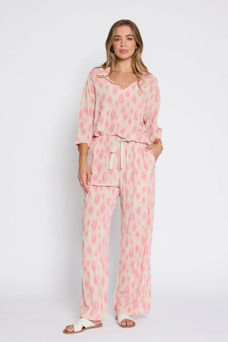 Trinity Drawstring Print Pant Natural/Pink