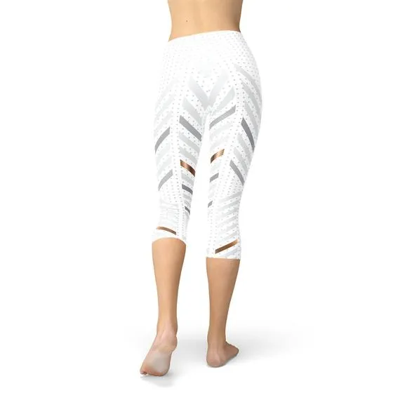 White Stripes Capri Leggings