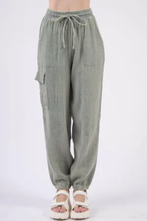 Woven Crinkle Gauze Drawstring Pants